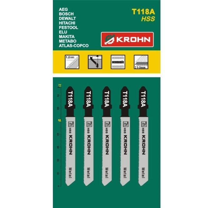 Полотна для лобзика по металу KROHN T118A к-т. 5 шт. T118A фото