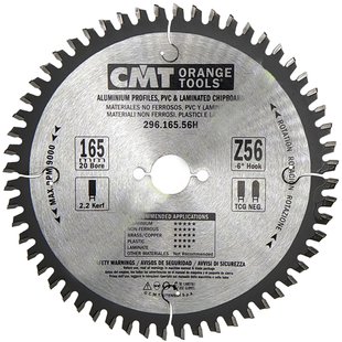 Пила дискова CMT 165 x 20 мм, Z 56 для кольорових металів, пластику та ламінату 296.165.56H фото