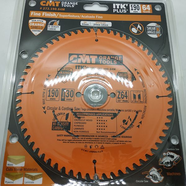 Пила дисковая CMT 190 х 30 мм, Z 64 c тонким пропилом, чистый рез 273.190.64M фото