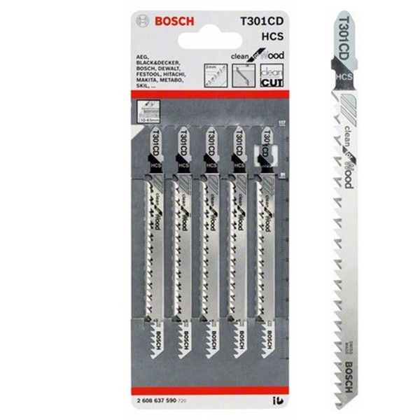 Набір полотен для лобзика Bosch T301CD 117 мм HCS 5 шт 2608637590 фото