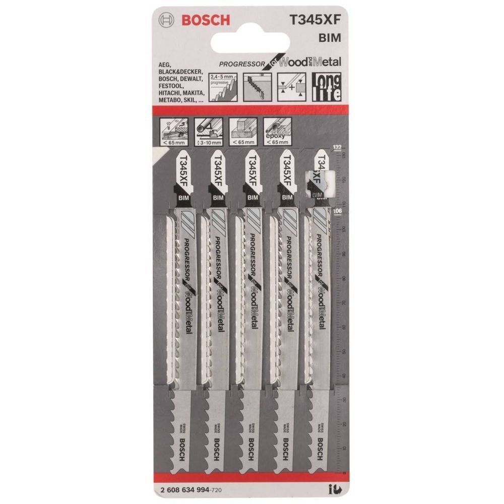 Полотно для лобзика Bosch T345XF Bi-Metal 5 шт. 2608634994 фото