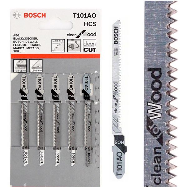 Полотна для лобзика Bosch T101AO (5 шт.) 83 мм HCS 5 шт 2608630031 фото