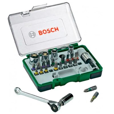 Набор бит Bosch 27 шт + ключ-трещотка 2607017160 фото