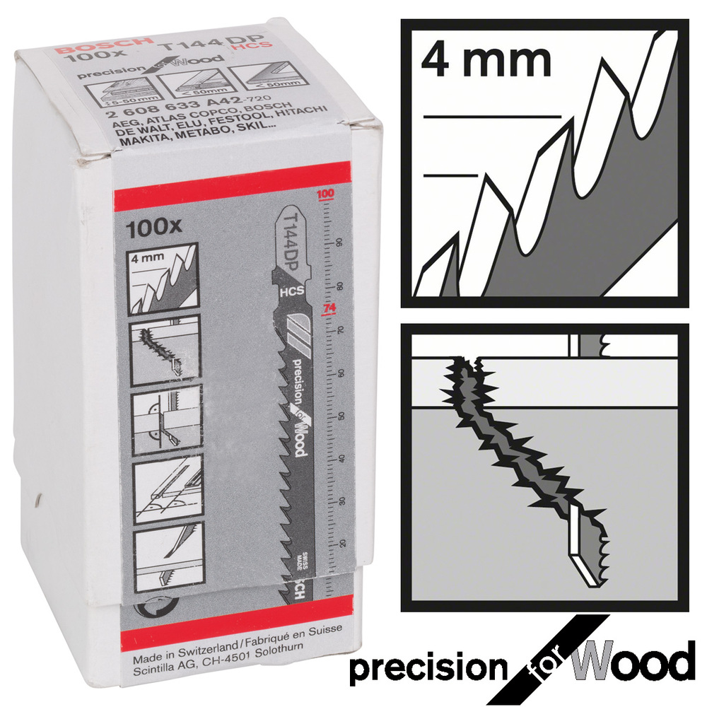 Полотна для лобзика Bosch T144DP 100 мм HCS 100 шт 2608633A42 фото