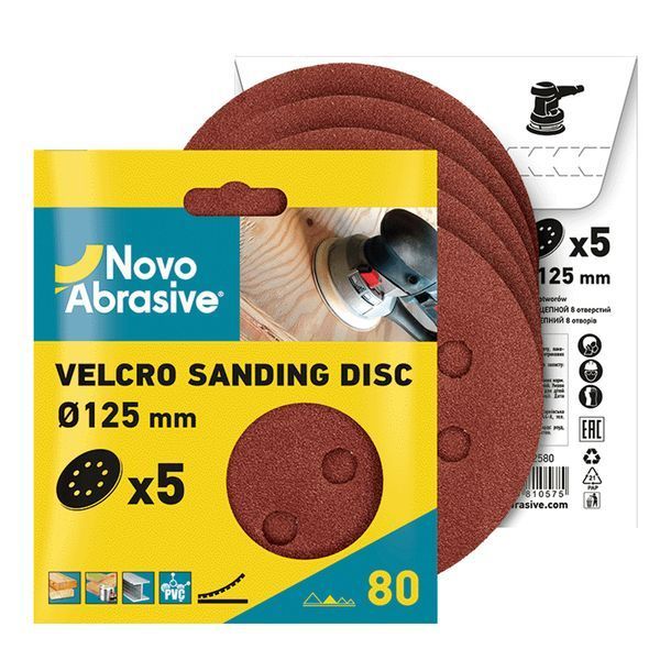 Коло шліфувальне D125 P180 5 шт (уп.) NovoAbrasive на липучці NASD8125180 фото