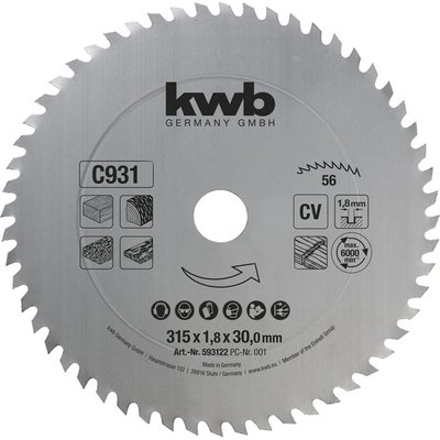 Пильний диск KWB D315 d30 z56 (C 93) 593122 фото