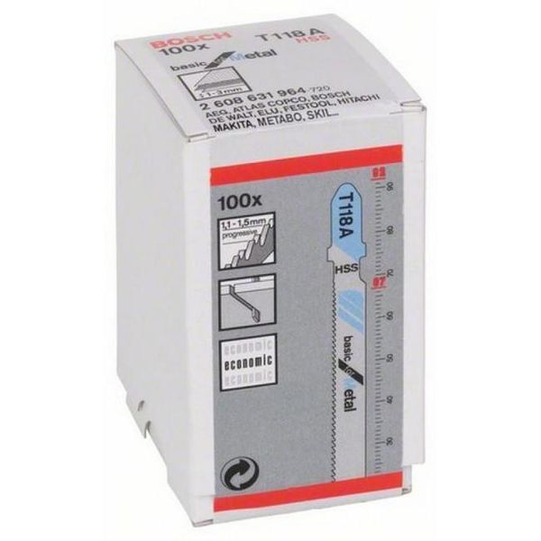 Набір полотен для лобзика Bosch T118A 92 мм HSS 100 шт 2608631964 фото