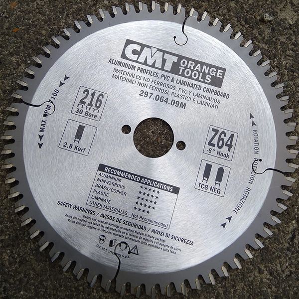 Пила дискова CMT 216 х 30 мм, Z 64, по кольоровим металам та ламінованим панелям 297.064.09M фото