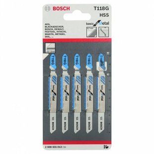 Набір полотен для лобзика Bosch T118G 92 мм HSS 5 шт 2608631012 фото