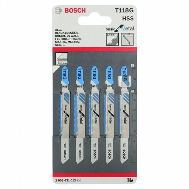 Набір полотен для лобзика Bosch T118G 92 мм HSS 5 шт 2608631012 фото