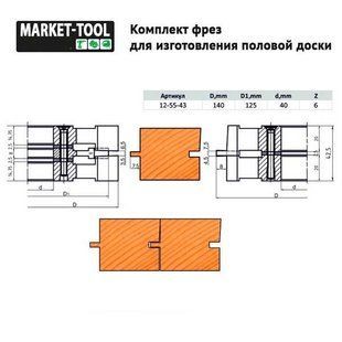 К-кт фрез для полової дошки 140*40*42.5 R6M5 з 5 фрезами 12-55-432 фото