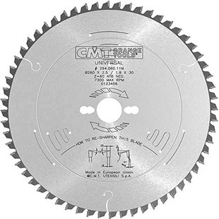 Пила дискова CMT 260 x 30 мм, Z 60 універсальна, для поздовж. та поперечн. пиляння 294.060.11M фото